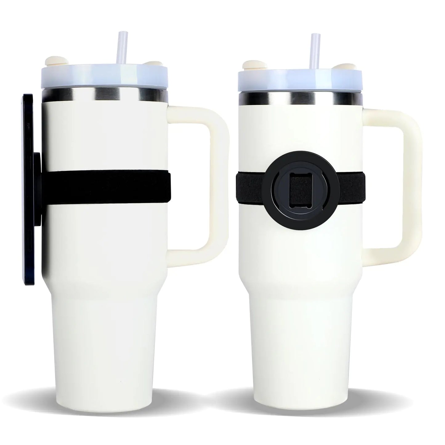 Solememory Magnetic Phone Strap for Bottles Stanley Cups Magnetic Phone Holder with 2pcs Adjustable Straps for Phone Using in Gym Shopping Cart (Black)