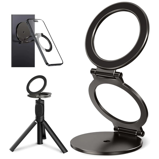 MAGDIGITEH Dual Magnetic Ring Phone Holder for MagSafe 1/4" Screw Hole Tripod Mount Attach Your Phone to Iron Object Adjustable Gym Phone Stand for iPhone 16/15/14/13 Pro Max & All Phones